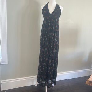 Forever 21 Black and White Pleated Halter Maxi Dress